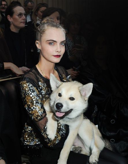 Cara Delevingne et son chien, stars du premier rang champêtre du défilé Chanel