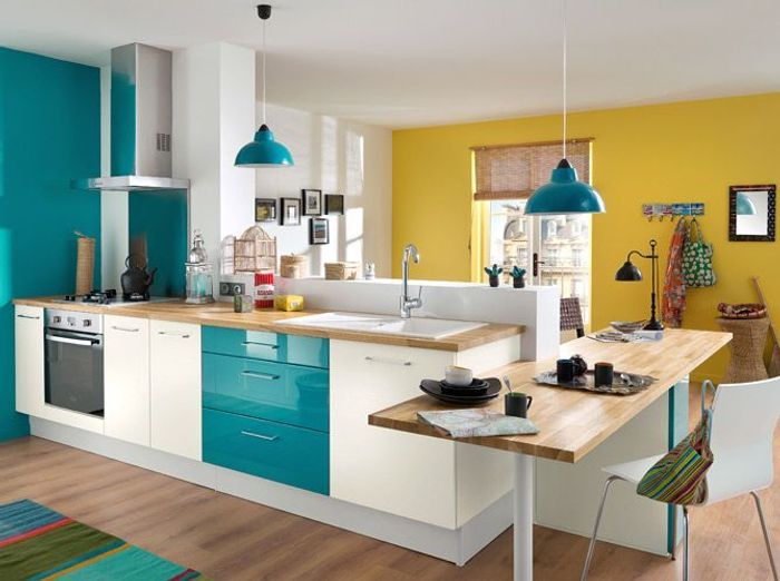 50 cuisines ultra colorées elle décoration Cuisine idées de armoires Bleu