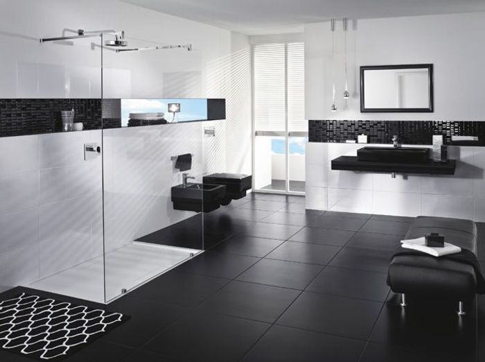 La salle de bains s'habille en noir et blanc elle décoration Salle Sol idées bains de